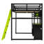 Lit mezzanine double en bois massif avec bureau, tablettes, lumières DEL, ports de recharge USB et panneau perforé, vert-404890464