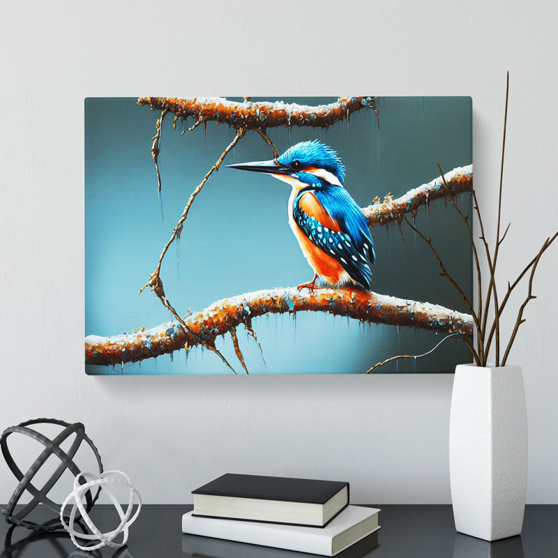 Graceful Kingfisher Bird - Wrapped Canvas, 40cm H x 60cm W x 3cm D