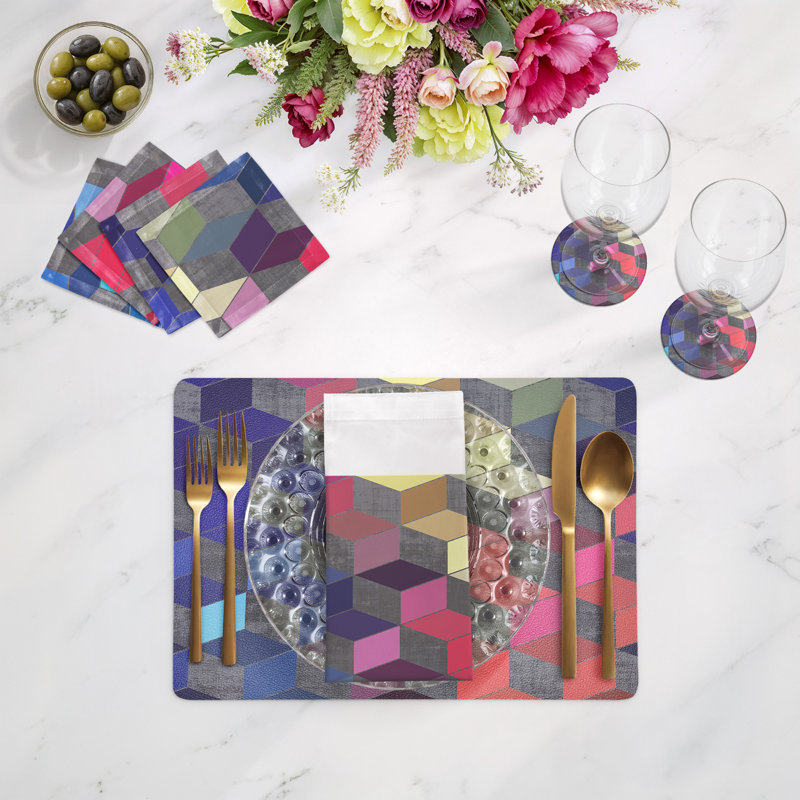 Modern Steps Vegan Leather Rectangle Pebble Placemat, Summer