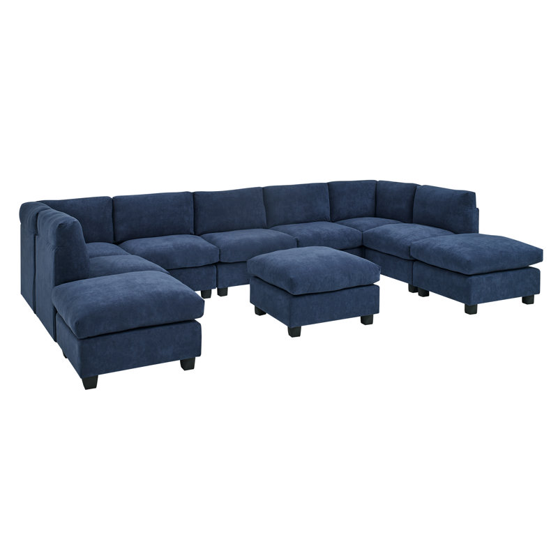 Canapé modulaire réversible de large de 155 po avec repose-pieds Roehl, Bleu foncé