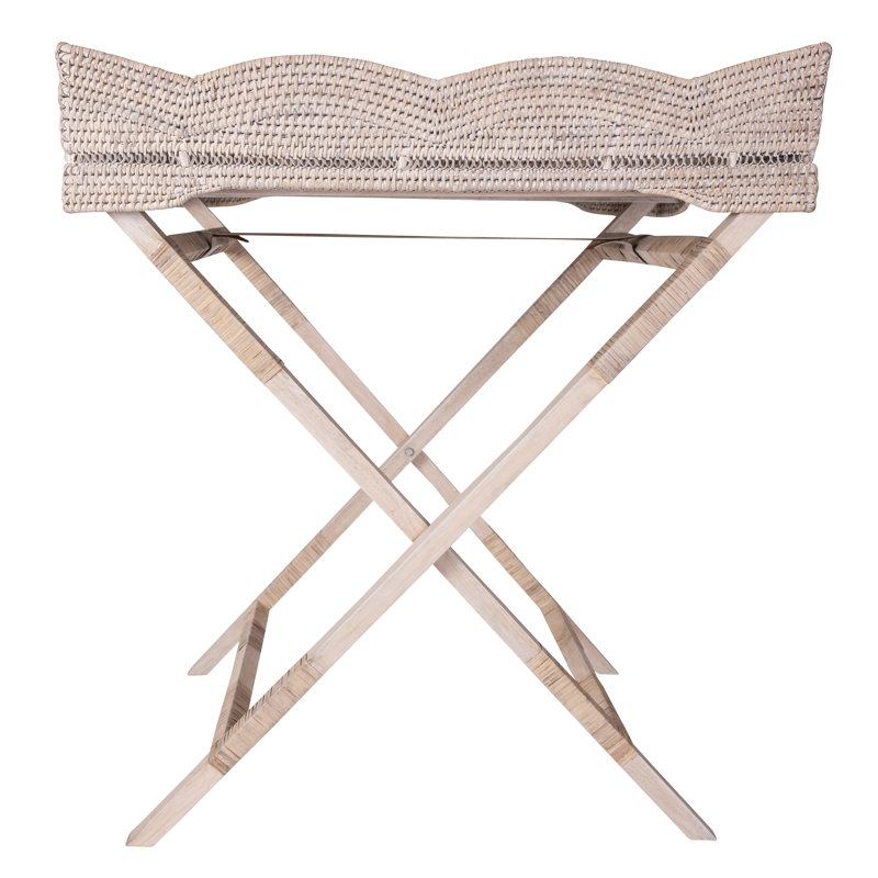 Scallop Design Butler Tray With Wooden Legs, White Wash