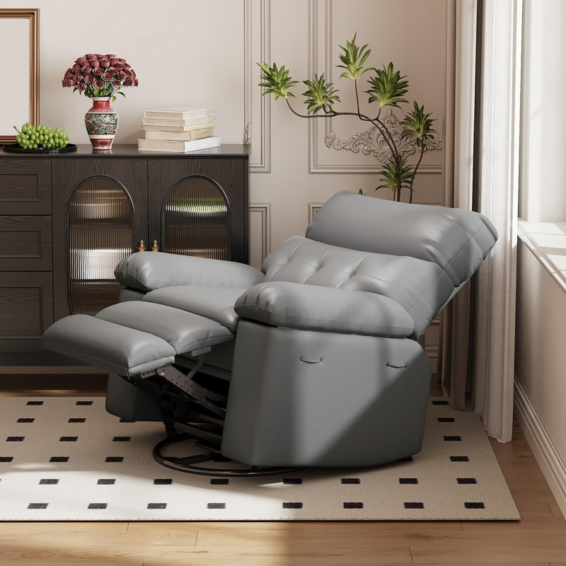 37.4" Wide Oversized Recliner Chair, PU Leather Manual Recliner with 1.5X Sponge Filling, Grey