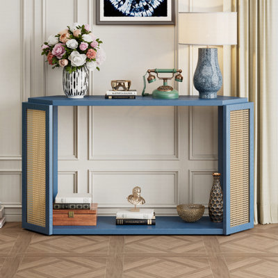 Console Table With Bottom Shelf And Rattan Side