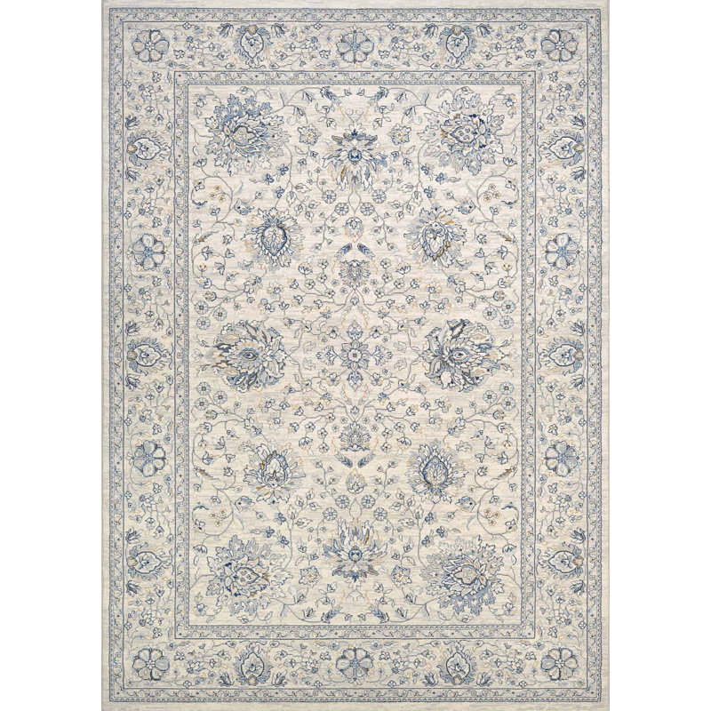 Tapis oriental crème à motif floral antique Ania, Rectangle 7 pi 10 po x 11 pi 2 po