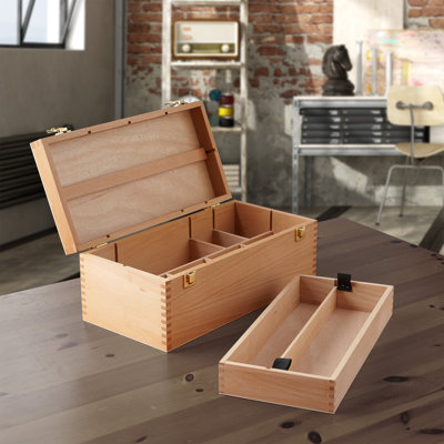 Large Beechwood Art Supply Storage Box
