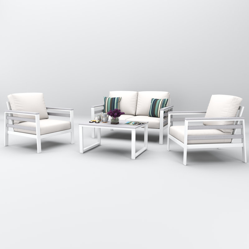 Townsend 4 Person Seating Group With Sunbrella Cushions, Canvas White, White