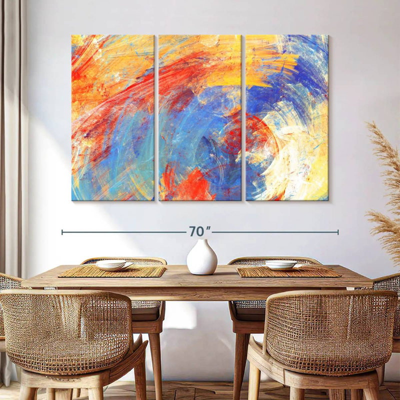 Avery rouge jaune bleu abstrait, H 42 po x l 65 po
