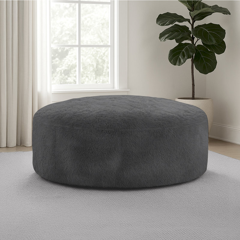Big Round Faux Fur Bean Bag Chair, Gray Faux Fur
