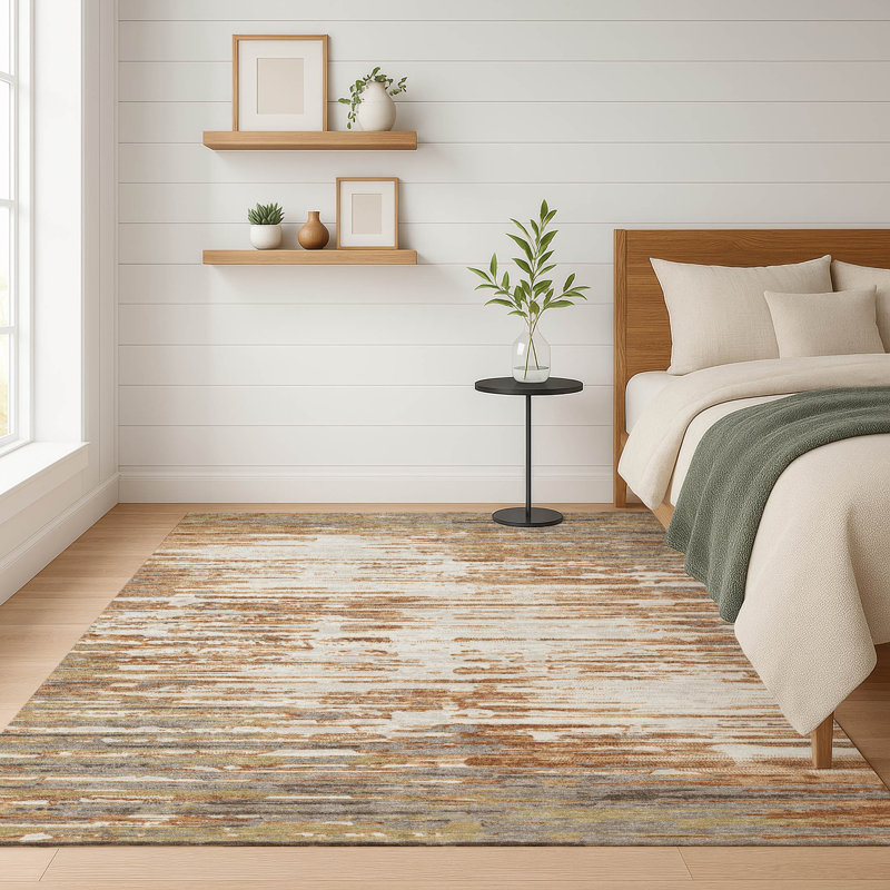Tapis ACN2767 moderne lavable à la machine intérieur / extérieur Chantille, Cuivre, 10 pi x 14 pi