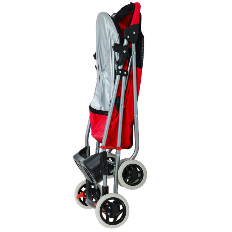 Red Aluminum 4-Wheel Folding Pet Stroller with Cup Holder