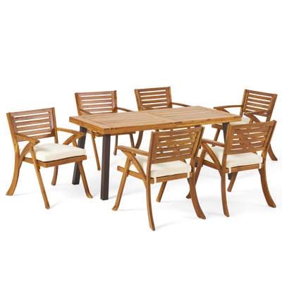 Weigle 6 - Person Wood Patio Dining Set with Extendable Rectangular Table , Cushions Included