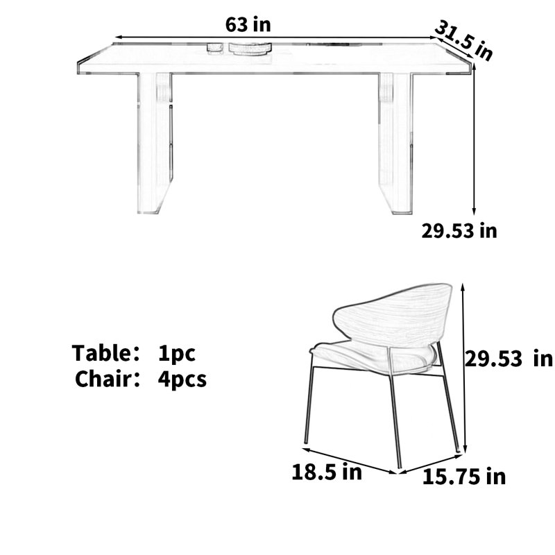 French retro style simple rectangular dining table, 29.53"H x 63"L x 31.5"W