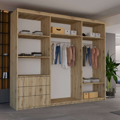 Modern Double Sliding Door Wardrobe in White/Black/Grey/Oak/White 200/250cm