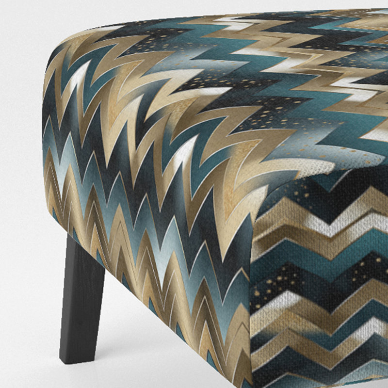 Motif géométrique à chevrons harmonisés - Fauteuil d'appoint et fauteuil rembourrés, Gold/Teal Polyester Blend