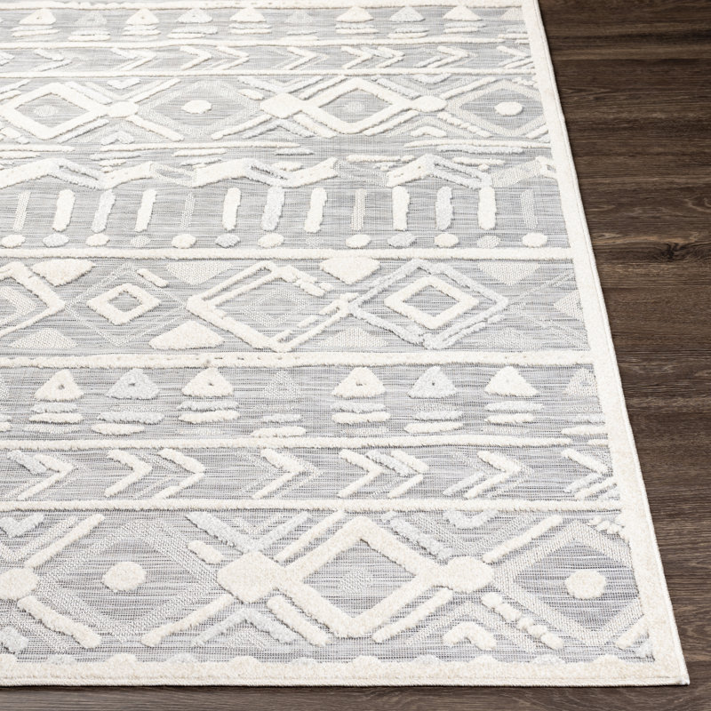 Tapis tissé à la machine gris/ivoire Margaux, Rectangle 6 pi 7 po x 9 pi