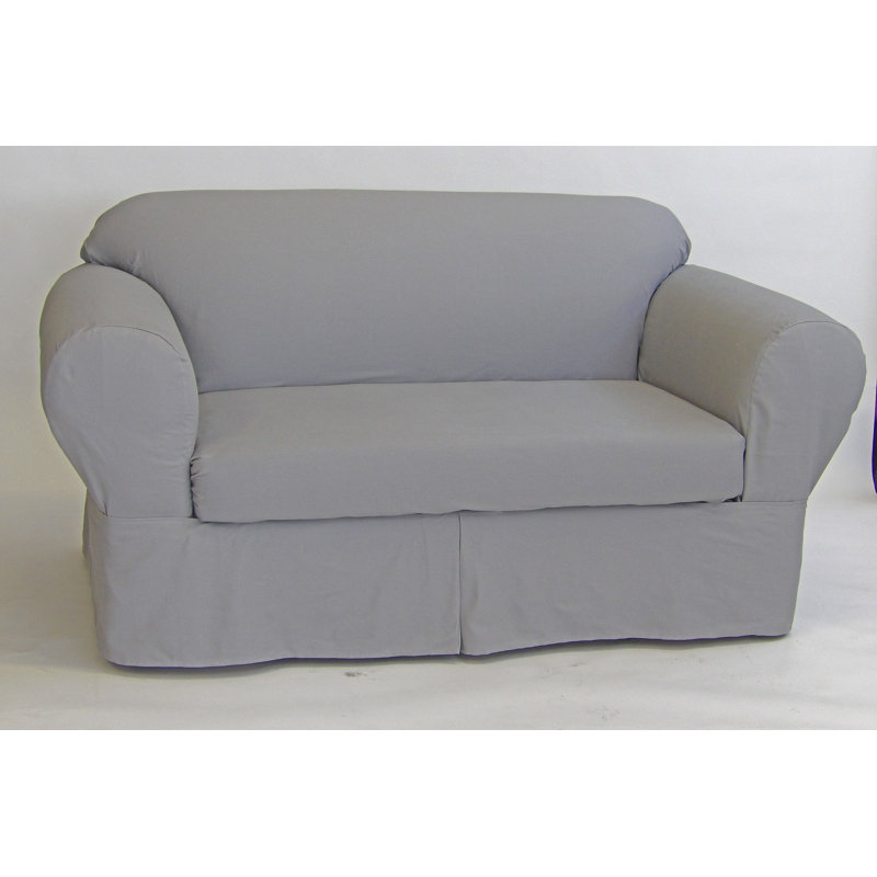 Housse pour canapé à coussins carrés/rectangulaires, Sergé de coton gris, H 38 po x l 96 po x P 27 po