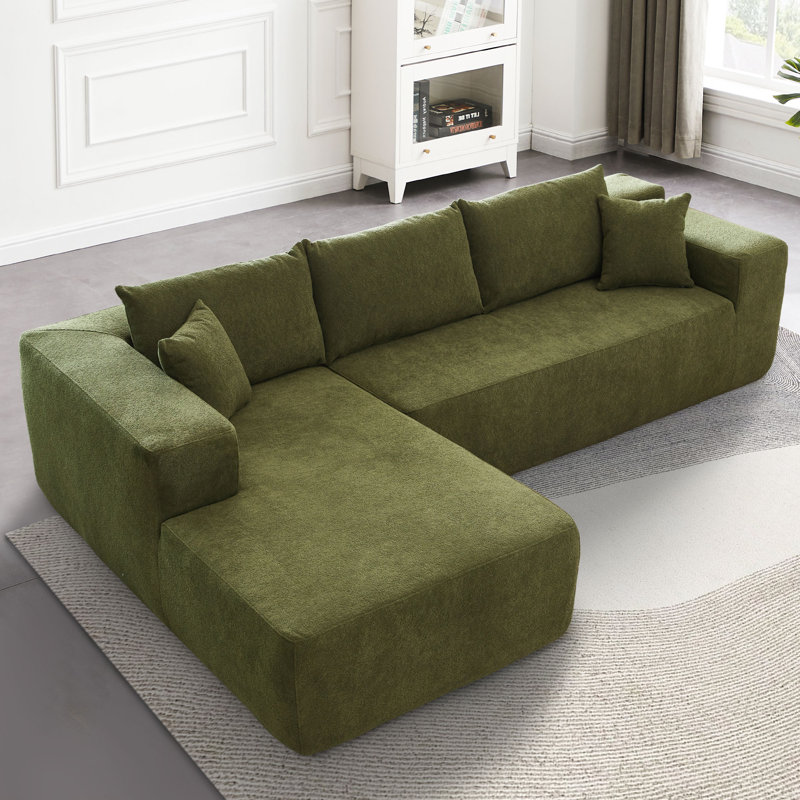 Canapé-lit 2 pièces avec coussin Kessas, Orienté vers la gauche, Molleton vert Sherpa