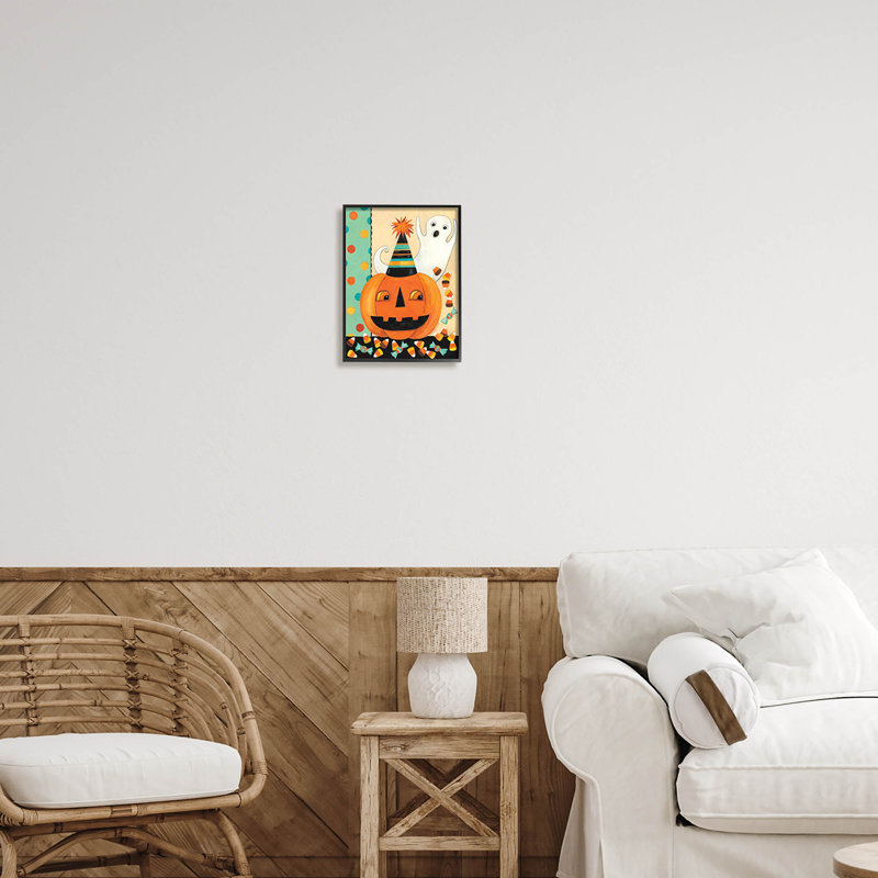 Rétro motif de bonbons d'Halloween à -134, H 14 po x l 11 po x P 1,5 po, Giclée encadrée noir minuit