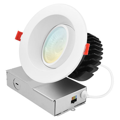 Luxrite 4 Inch Gimbal LED Recessed Light J-Box CRI90 18W 5CCT 2700K-5000K 1500LM Dimmable Directional LED Downlight, IC Rated, Damp Rated, ETL Listed