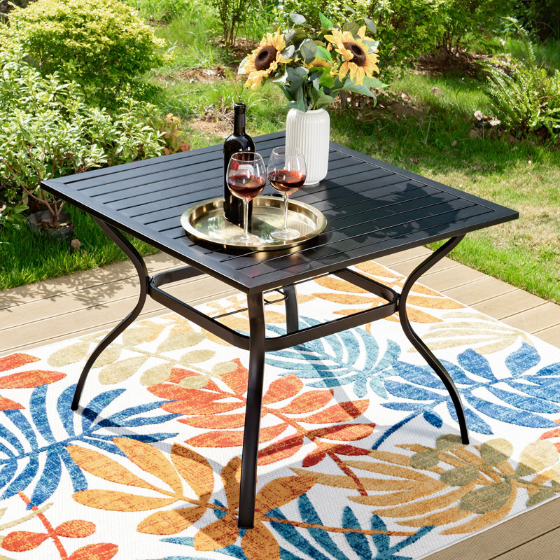 Square Metal Outdoor Dining Table With Umbrella Hole , 94cm cm W 94cm cm D