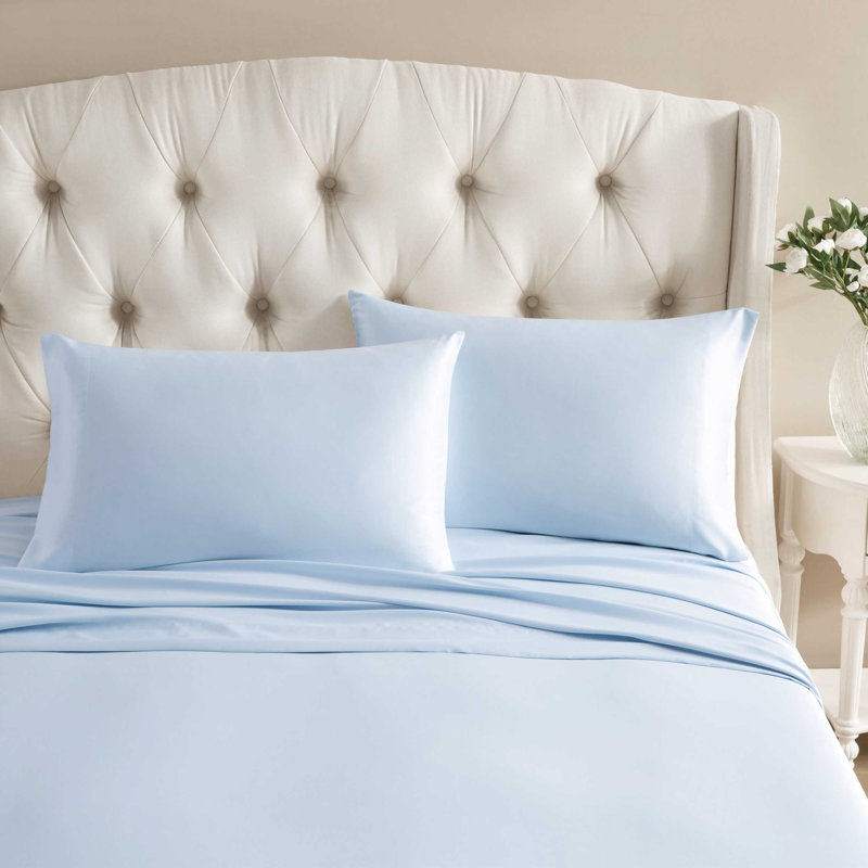 Laura Ashley Satin Bliss Blue 2 Piece King Pillowcase Set, Blue, King Pillowcase