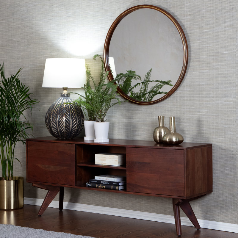 Buckman Flat Wall Mirror, Walnut, 74.93cm H x 74.93cm W