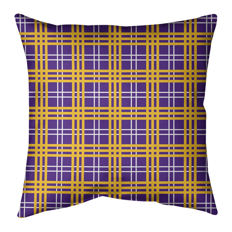Housse de coussin d'extérieur carré R-Baltimore Football, 26 po x 26 po, Mauve / blanc / or, Mélange de coton