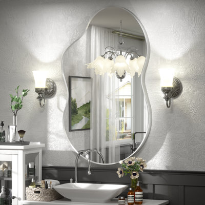 Amara Irregular Tempered Glass and Aluminum Alloy Framed French Cleat Mounted Wall Mirror