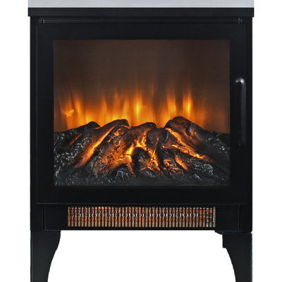 Poêle électrique avec flamme 3D, 1400W / 700W de chaleur, 5000 / heure, 400 Sq. Pi. Zone de chauffage, 50 000 heures de DEL, autoportant, foyer noir autoportant de 15 pouces, effet de flamme, / double