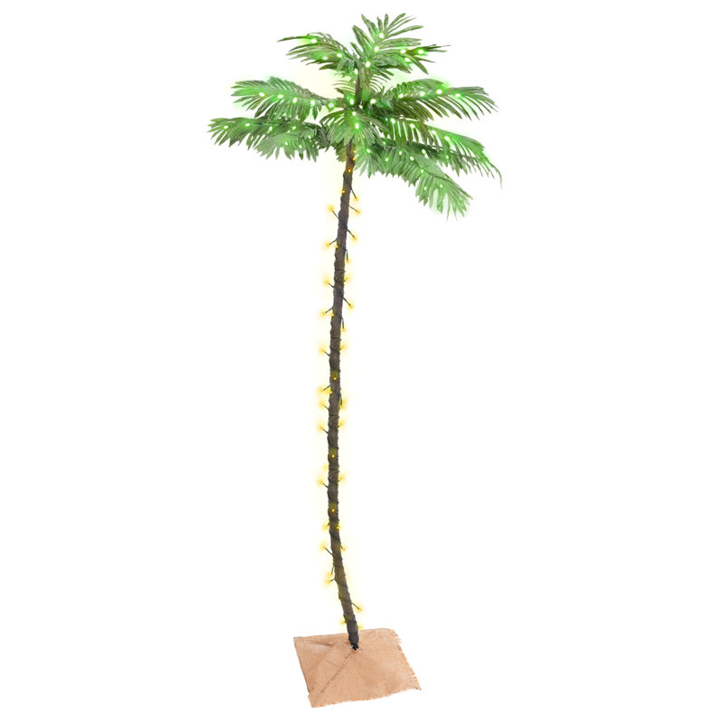 Lighted Artificial Tropical Christmas Tree, 7.22ft H x 1.64ft W x 1.64ft D