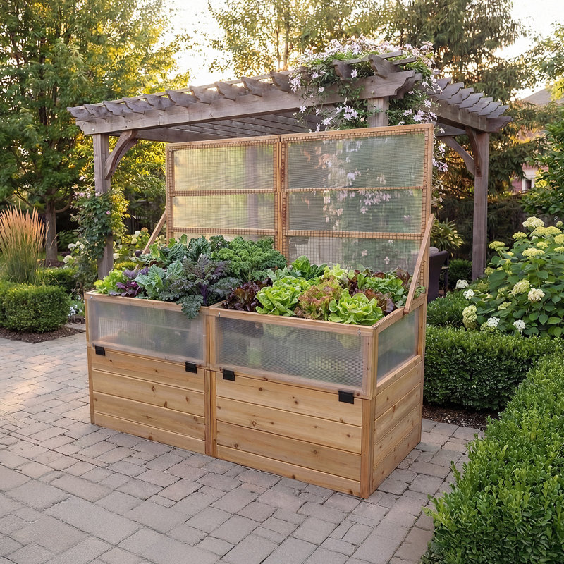 6 ft. W x 3 ft. D Cedar Garden in a Box with Greenhouse