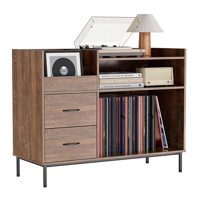 Support pour tourne-disque avec tablettes réglables, Brun