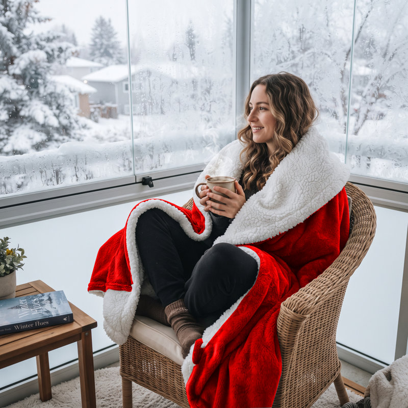 Ultra Soft Sherpa Throw Blanket – Plush Fleece, Warm & Cosy, 220" W x 240" L, Red