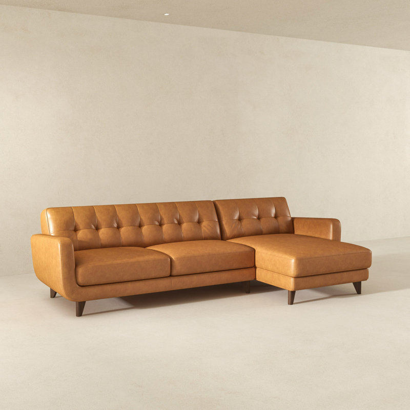 Allison Tan Leather Sectional Sofa, Right Hand Facing