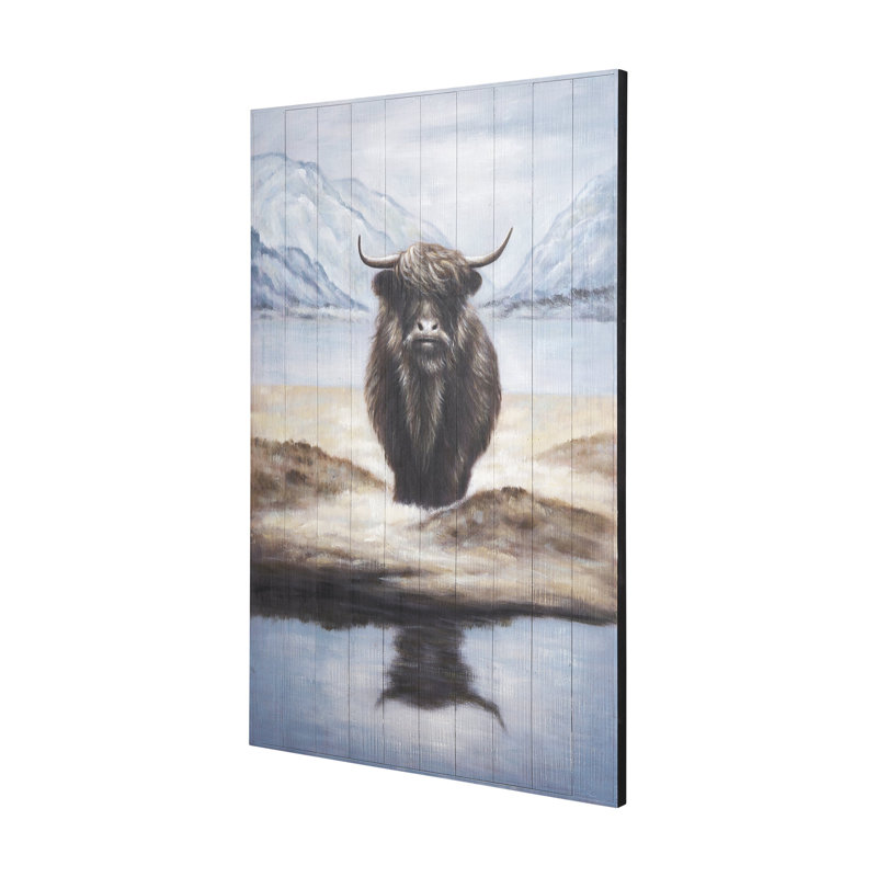 Peinture de bœuf sauvage sur bois