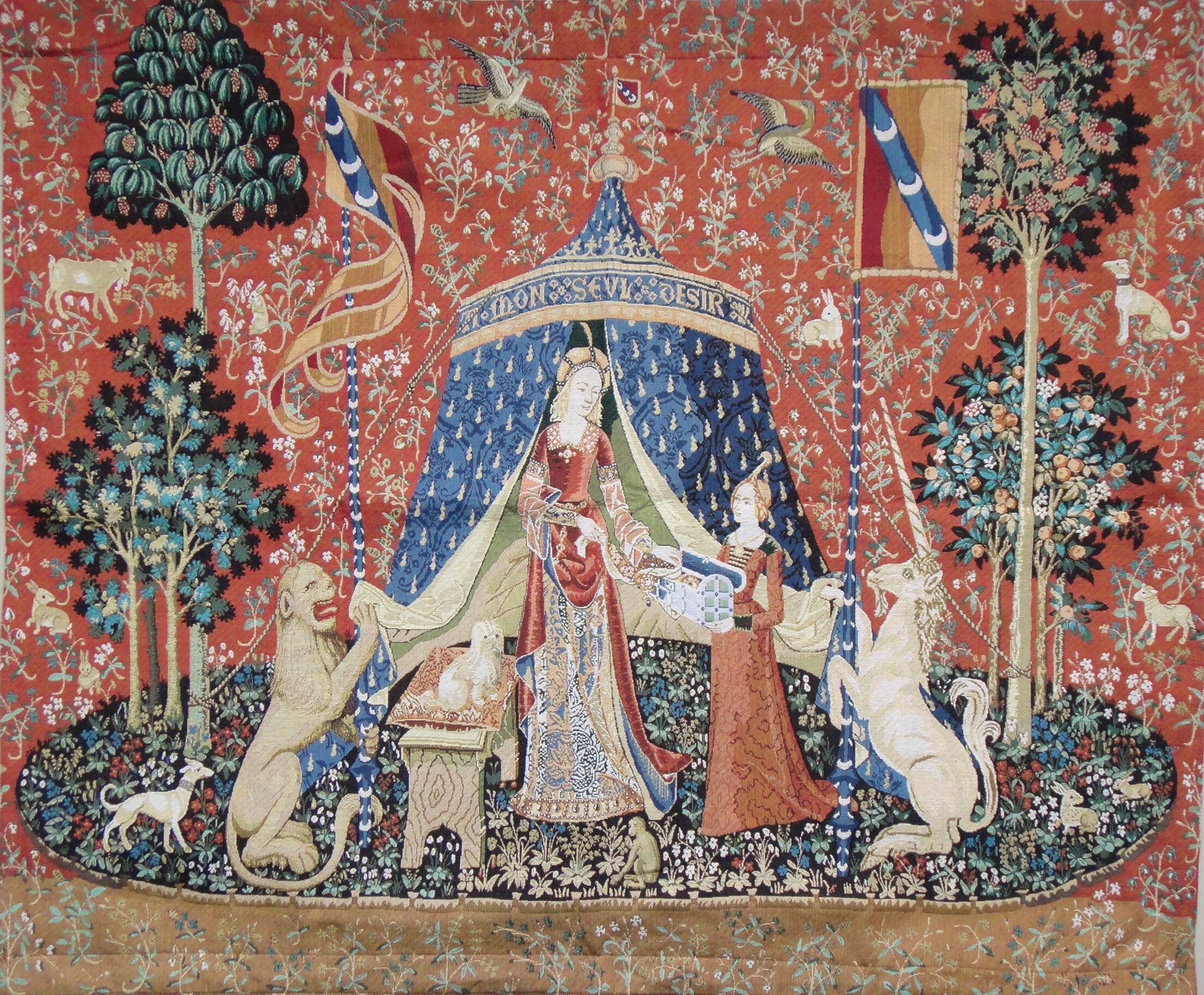 The Lady & The Unicorn Taste Woven Tapestry Wall Hanging Home Decor 100%  Cotton 