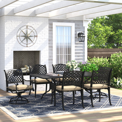 Frazee 7Pc Patio Dining Set (w/ 2 Swivel Rockers) w/ Cushions & 42" x 72'' Rectangular Dining Table