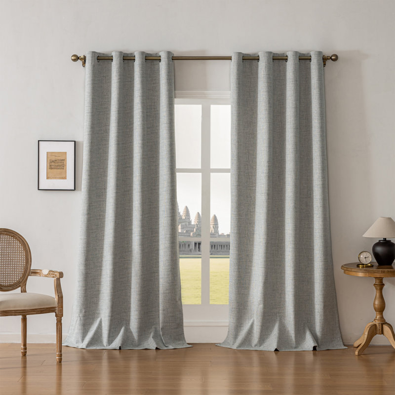 Leming 100% Polyester Burlap Blackout Curtains for Bedroom Grommets Curtains 2 Panels Set, Light Gray, 52" W x 72" L
