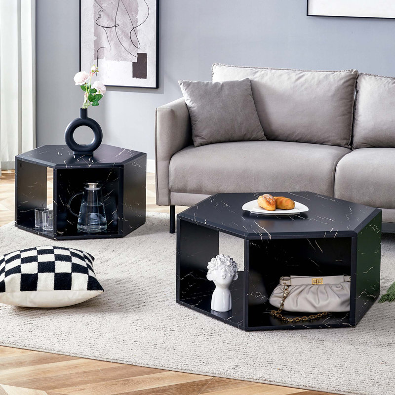 Hexagonal MDF Coffee Table Set, Black