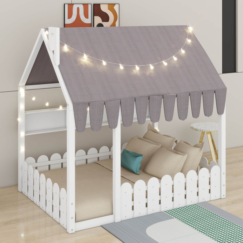 Lit en bois Montessori House, Lit double, Blanc