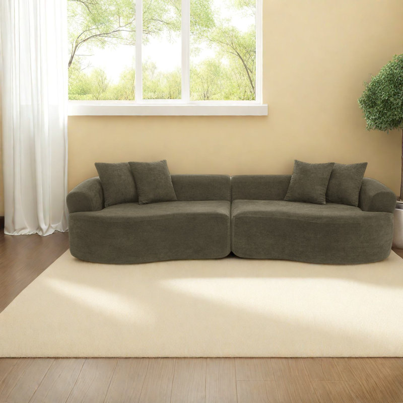 Modern Chenille Sectionals Sofa, Curved 4-seater, No Assembly