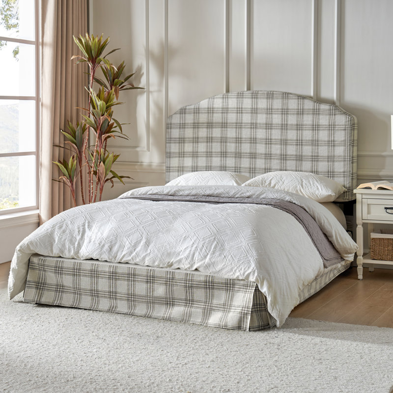 Harutiun Upholstered Platform Bed with Washable Slipcover and Adjustable Headboard, Queen, Pattern Check