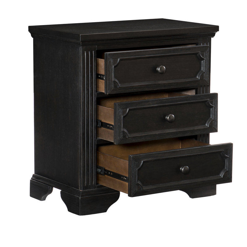 Table de chevet gris anthracite au design rustique, 3 tiroirs pour meubles de chambre à coucher gris anthracite, pratique