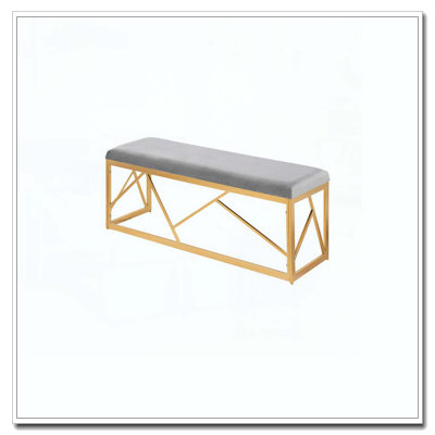 Folia Glam Metal Bench in Gold Steel and Grey Velvet by LumiSource