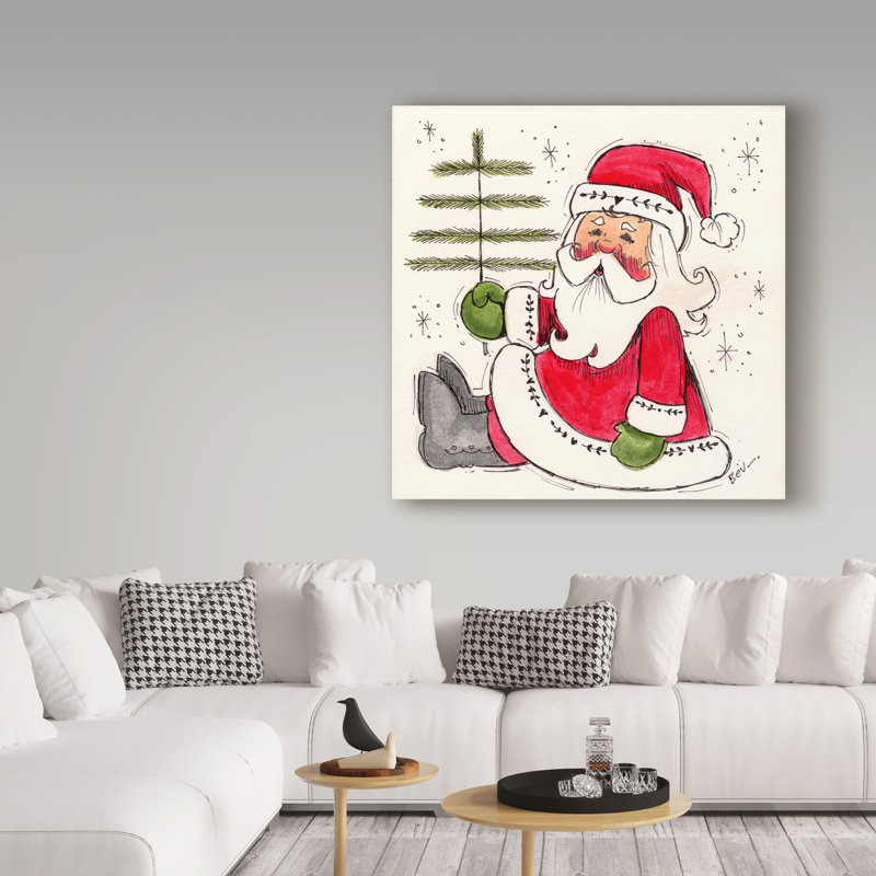 « santa holding tree », art sur toile, H 14 po x l 14 po x P 2 po