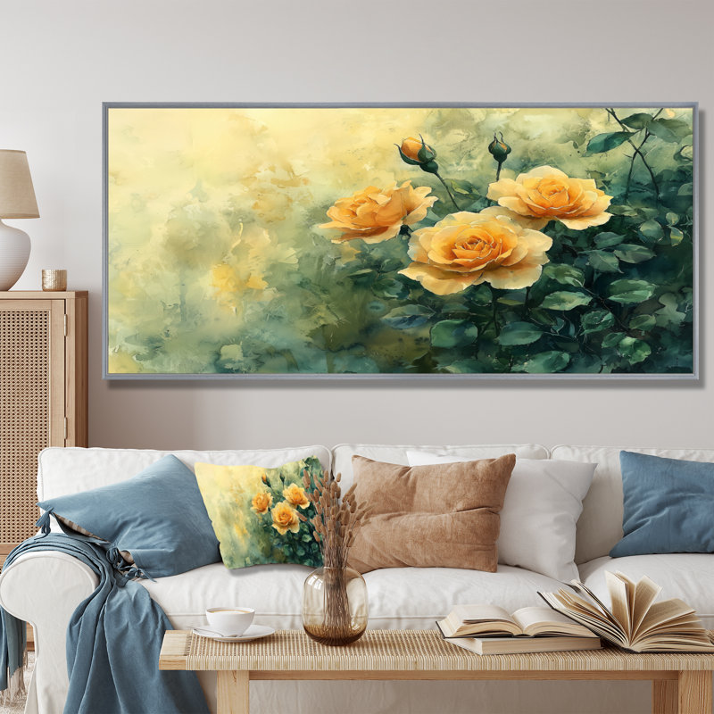 Markowski - Floral Wall Art, Argent argent, H 28 po x l 60 po, Impression encadrée flottante sans passe-partout