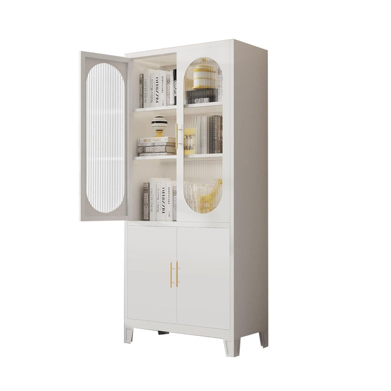 Armoire de rangement haute avec portes en verre givré, organisateur de tablettes autoportantes à 4 niveaux pour cuisine, salle de séjour et garde-manger