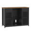 Armoire-bar de 53,2 po de largeur avec mini-réfrigérateur, prise de courant, 2 tiroirs, portes en filet et plateau en bois, noir