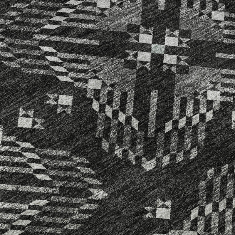 Tapis géométrique Premium lavable à la machine Villers, Black, 10' x 14'