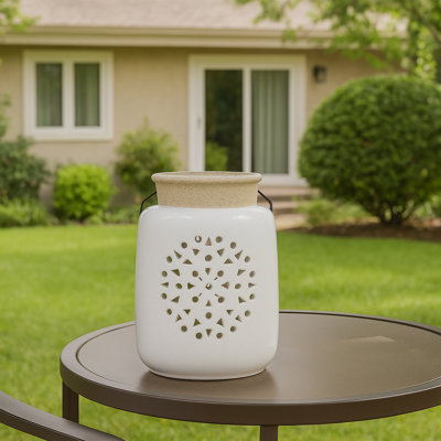 Porte-bougie lanterne moderne en céramique à découpes pour décoration de table